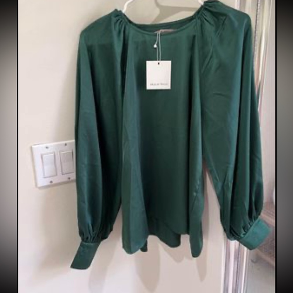Emerald green satin top with Pearl detail on sleeve new with tags size small